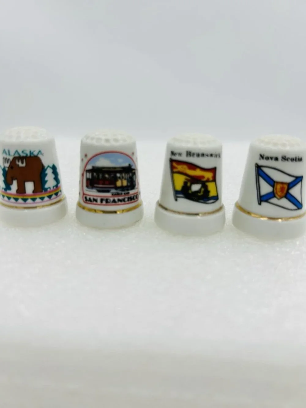 Vintage Souvenir Thimbles Ceramic Porcelain Set of 4 Places Travel